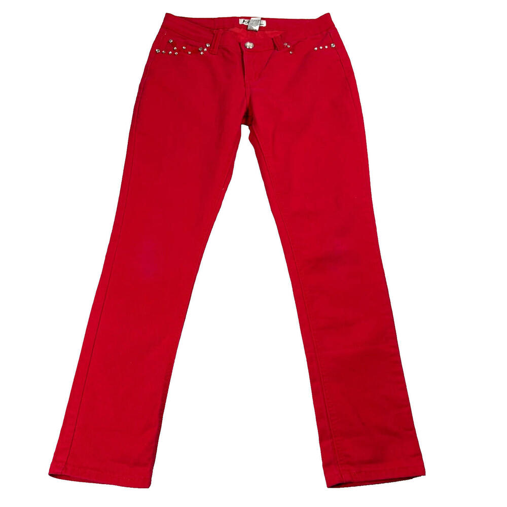Klip Jeans Womens Red Skinny Jeans Size 11 Studded Pockets Stretch Denim Pants